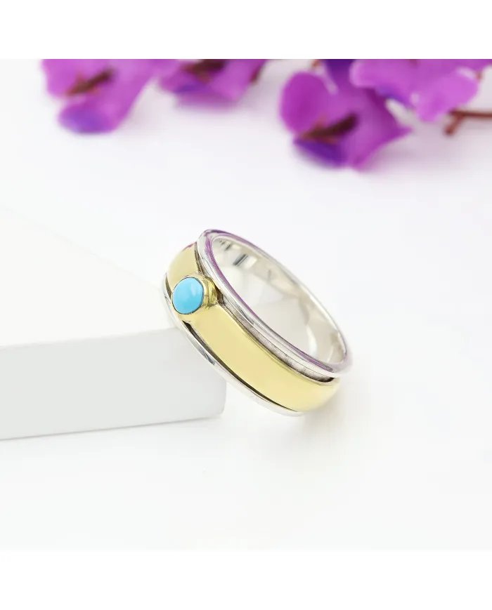 Arizona Turquoise Spinner Ring - Sterling Silver Handmade Brass Ring Meditation Fidget Anxiety Ring for Her & Him
