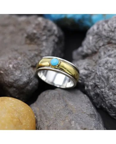 Arizona Turquoise Spinner Ring - Sterling Silver Handmade Brass Ring Meditation Fidget Anxiety Ring for Her & Him