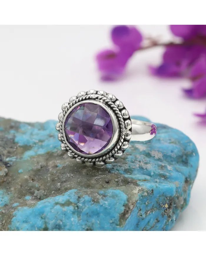 Amethyst Ring Boho Style Handmade Ring - Sterling Silver Statement Birthstone Jewelry