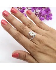 Green Amethyst Ring - Sterling Silver Handmade Round Shape Ring for Women