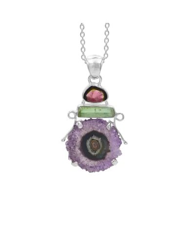 Natural Amethyst Slice Pendant - Sterling Silver Tourmaline Pendant Handmade Jewelry