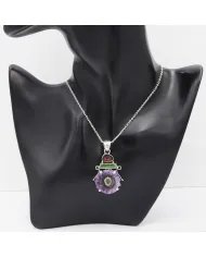 Amethyst Slice & Tourmaline Pendant - Handmade 925 Sterling Silver Jewelry