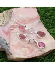 Tourmaline Earrings - Sterling Silver Handmade Dainty Drop Earrings for Her
