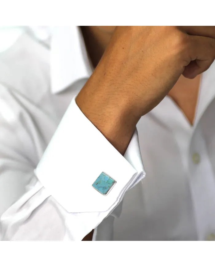 Blue Turquoise Cufflinks – Sterling Silver Handmade Men's Cufflinks