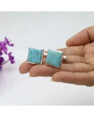 Blue Turquoise Cufflinks – Sterling Silver Handmade Men's Cufflinks