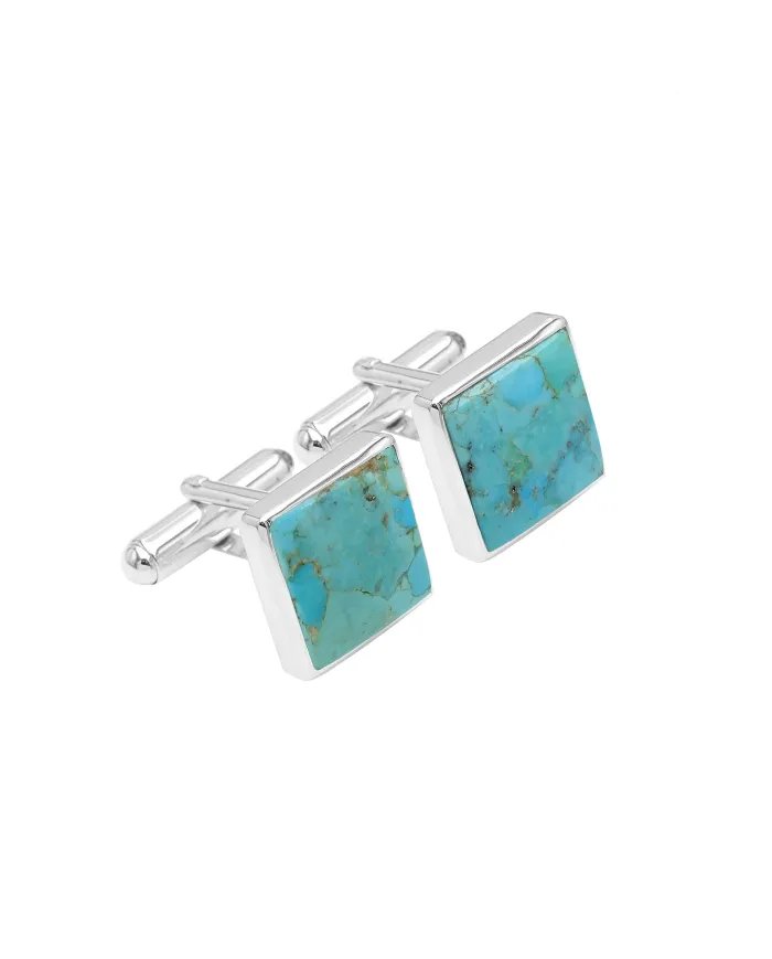 Blue Turquoise Cufflinks – Sterling Silver Handmade Men's Cufflinks