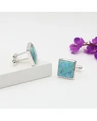 Blue Turquoise Cufflinks – Sterling Silver Handmade Men's Cufflinks
