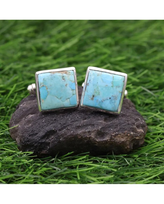 Blue Turquoise Cufflinks – Sterling Silver Handmade Men's Cufflinks
