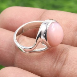 Natural Pink Opal Ring, Sterling Silver Ring, Peruvian Pink Opal Ring, Statement Ring, Oval Cabochon Opal Ring, Gifts for Her