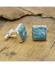 Blue Copper Turquoise Cufflinks - 925 Sterling Silver Handmade Jewelry