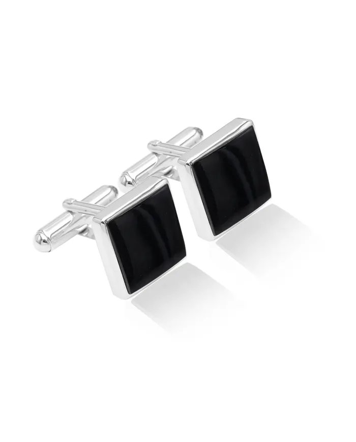 Black Onyx Cufflinks - Sterling Silver Handmade Wedding Cufflinks for Men