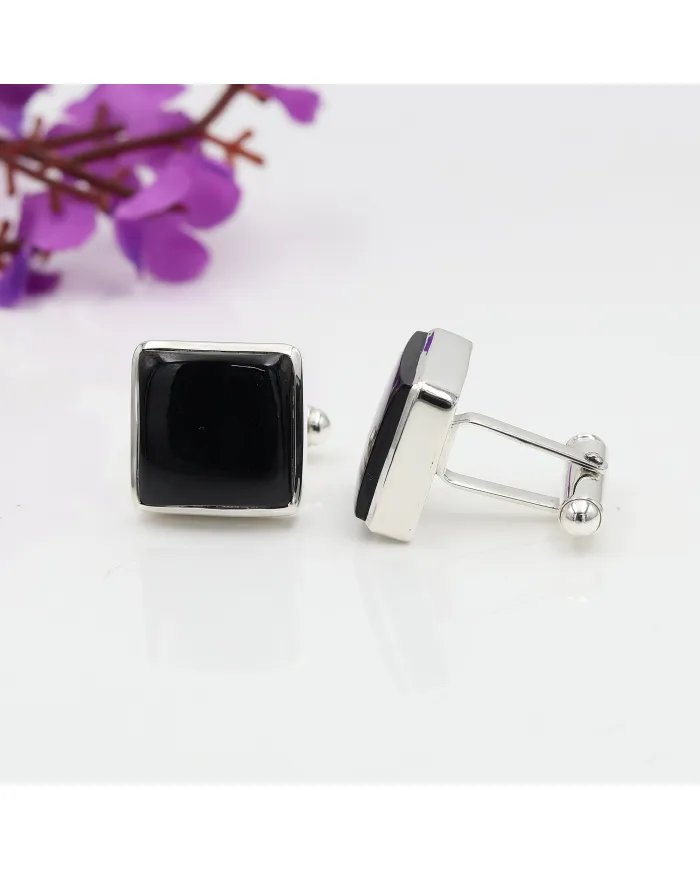 Black Onyx Cufflinks - Sterling Silver Handmade Wedding Cufflinks for Men