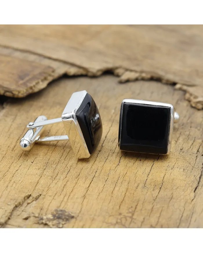 Black Onyx Cufflinks - Sterling Silver Handmade Wedding Cufflinks for Men