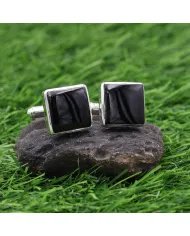 Black Onyx Cufflinks - Sterling Silver Handmade Wedding Cufflinks for Men