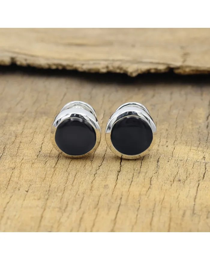 Black Onyx Gemstone Shirt Button - Handmade Sterling Silver Men’s Accessory