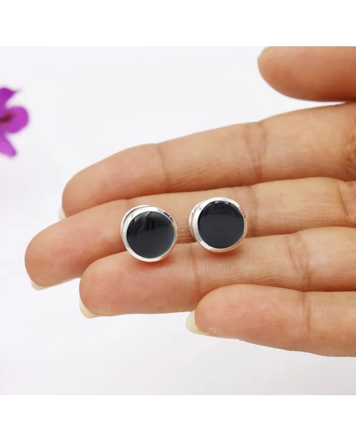 Black Onyx Gemstone Shirt Button - Handmade Sterling Silver Men’s Accessory