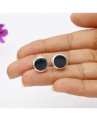Black Onyx Gemstone Shirt Button - Handmade Sterling Silver Men’s Accessory