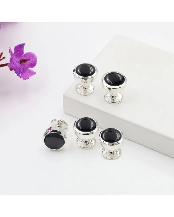 Black Onyx Gemstone Shirt Button - Handmade Sterling Silver Men’s Accessory