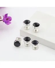 Black Onyx Gemstone Shirt Button - Handmade Sterling Silver Men’s Accessory