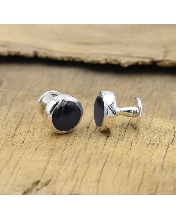 Black Onyx Gemstone Shirt Button - Handmade Sterling Silver Men’s Accessory
