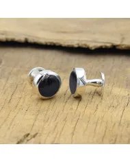 Black Onyx Gemstone Shirt Button - Handmade Sterling Silver Men’s Accessory