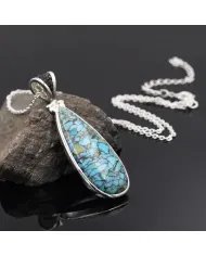 Tibetan Turquoise Pear-Shaped Pendant – Handmade Sterling Silver Women’s Necklace
