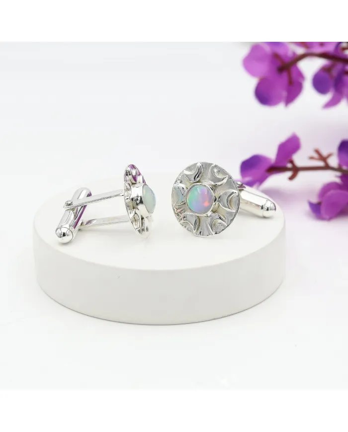 Ethiopian Opal Cufflinks - 925 Sterling Silver Men’s Luxury Accessories