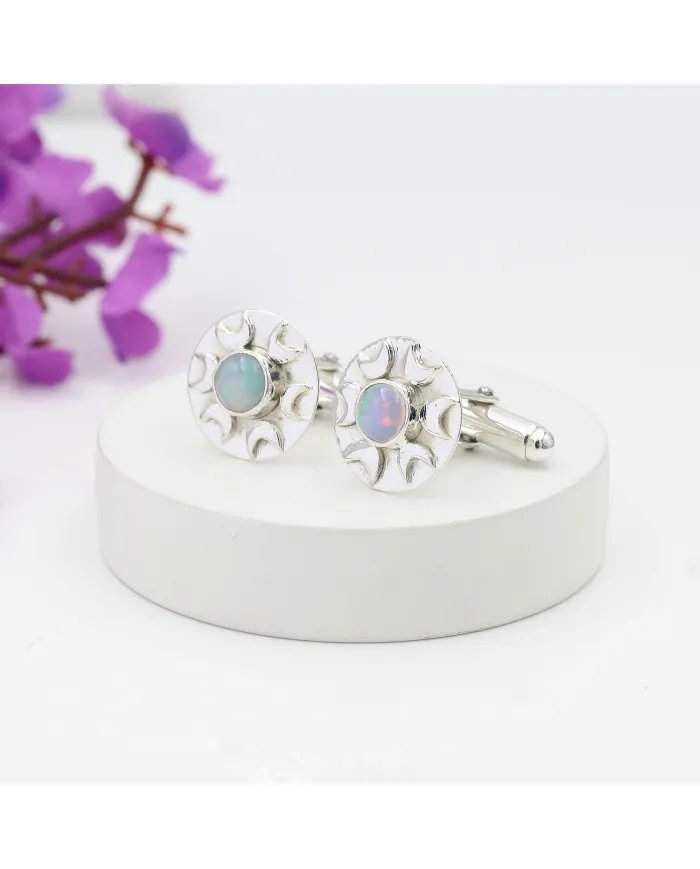 Ethiopian Opal Cufflinks - 925 Sterling Silver Men’s Luxury Accessories
