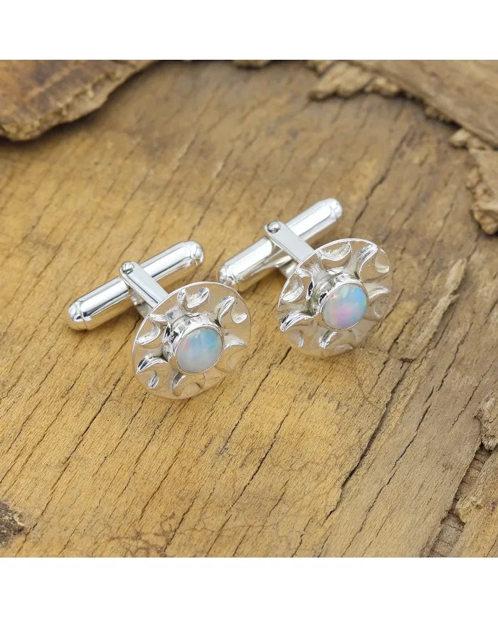 Ethiopian Opal Cufflinks - 925 Sterling Silver Men’s Luxury Accessories