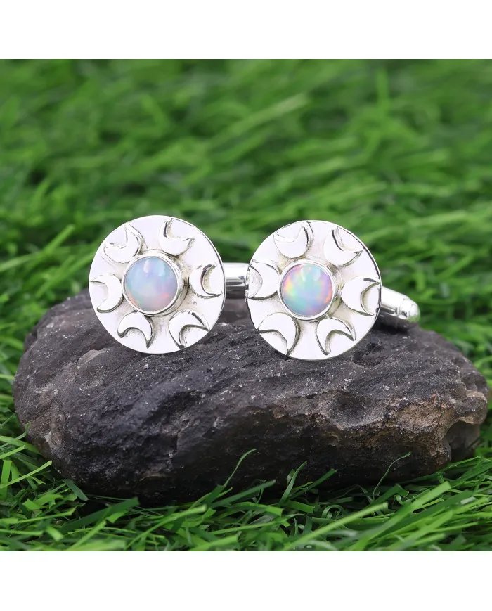 Ethiopian Opal Cufflinks - 925 Sterling Silver Men’s Luxury Accessories