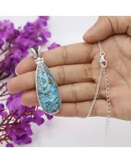 Tibetan Turquoise Pendant With Earrings Set - 925 Sterling Silver Black Stingray Leather Handmade Unique Jewelry