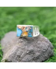 Orange Spiny Turquoise Ring - Sterling Silver Statement Men's Jewelry