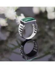 Natural Malachite Ring - Sterling Silver Handmade Unique Men's Jewelry