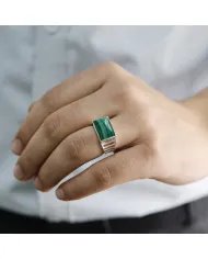 Natural Malachite Ring - Sterling Silver Handmade Unique Men's Jewelry