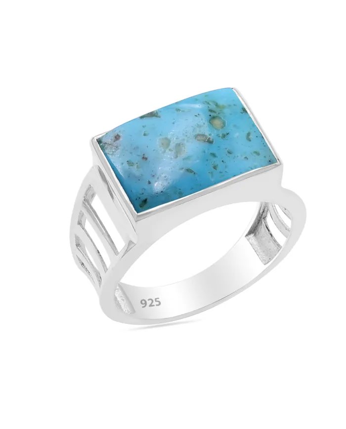 Arizona Turquoise Ring - Sterling Silver Handmade Engagement Ring for Men