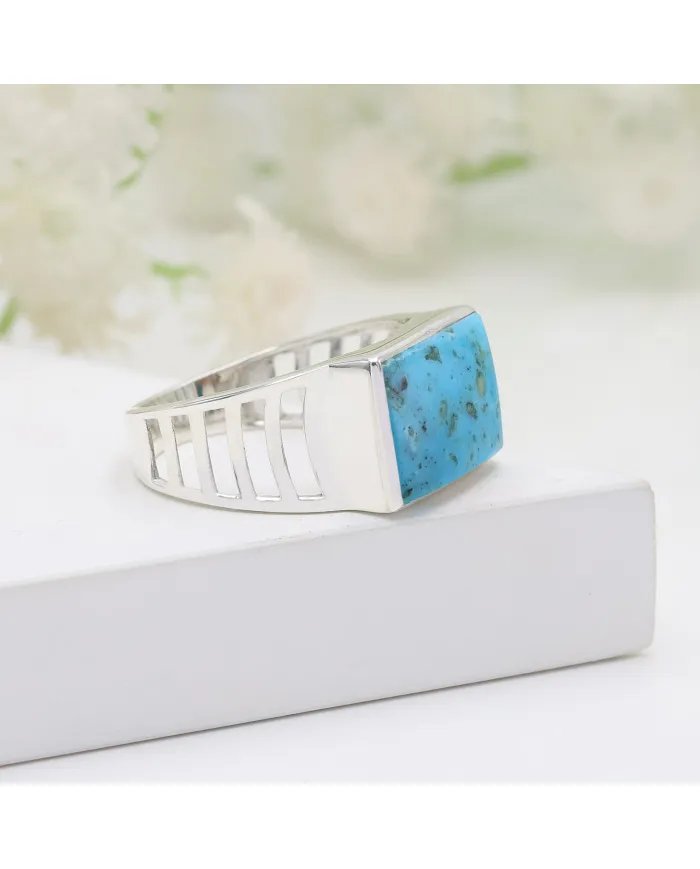 Arizona Turquoise Ring - Sterling Silver Handmade Engagement Ring for Men