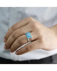 Arizona Turquoise Ring - Sterling Silver Handmade Engagement Ring for Men