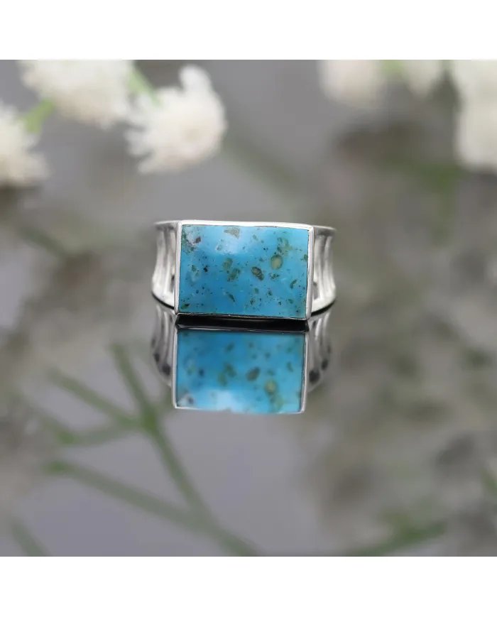 Arizona Turquoise Ring - Sterling Silver Handmade Engagement Ring for Men