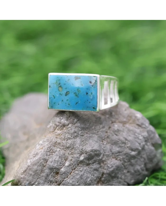 Arizona Turquoise Ring - Sterling Silver Handmade Engagement Ring for Men