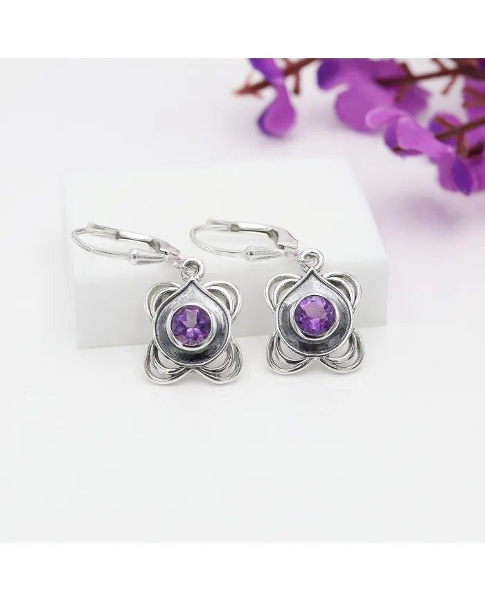 Amethyst Dangle Earrings - Sterling Silver Handmade  Jewelry
