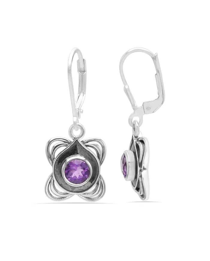 Amethyst Dangle Earrings - Sterling Silver Handmade  Jewelry