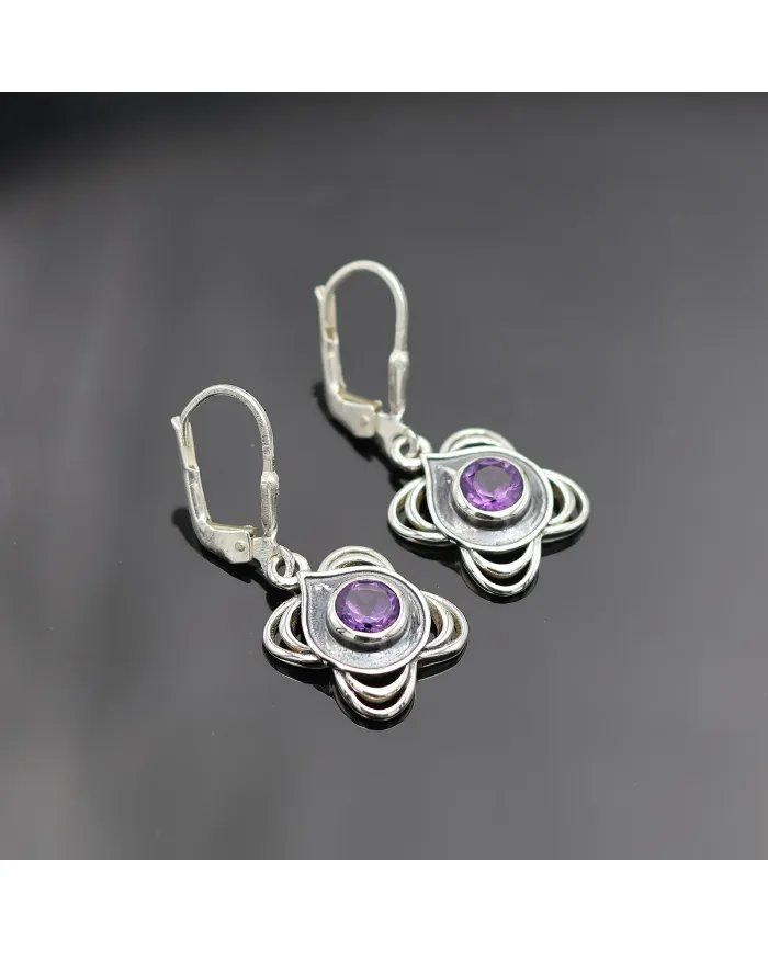 Amethyst Dangle Earrings - Sterling Silver Handmade  Jewelry