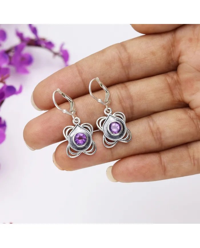 Amethyst Dangle Earrings - Sterling Silver Handmade  Jewelry