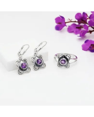 Amethyst Ring & Earring Set In Sterling Silver - Handmade Versatile Jewelry for Women