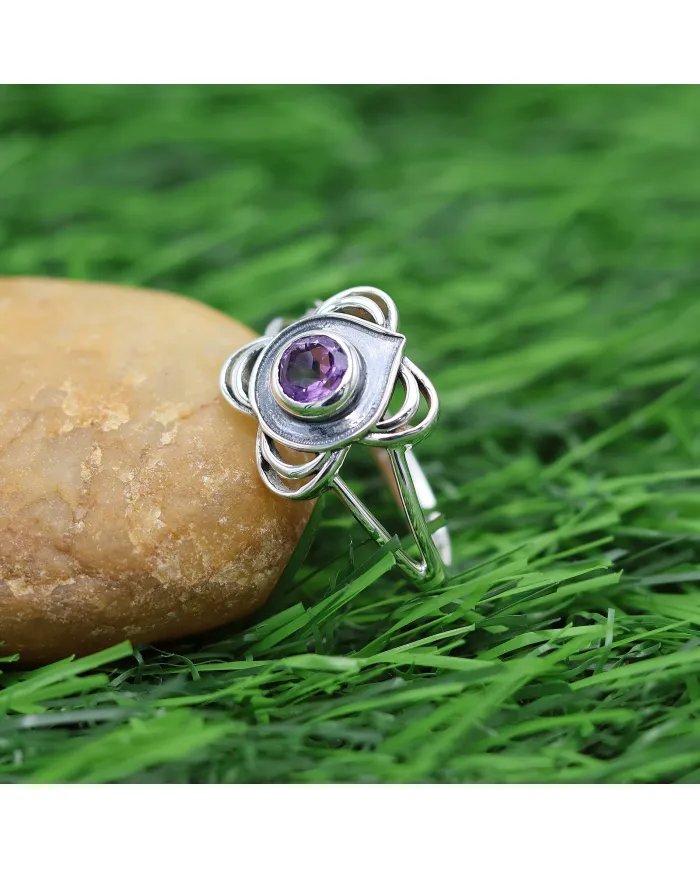 Amethyst Ring & Earring Set In Sterling Silver - Handmade Versatile Jewelry for Women