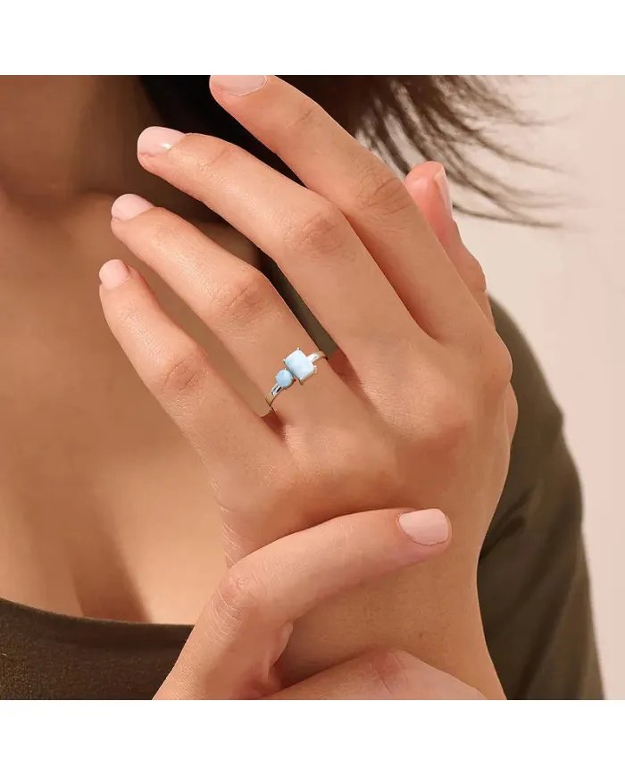 Natural Larimar Ring - Sterling Silver Handmade Statement Ring for Women