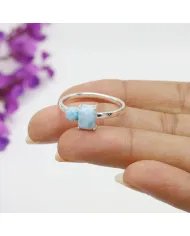Natural Larimar Ring - Sterling Silver Handmade Statement Ring for Women