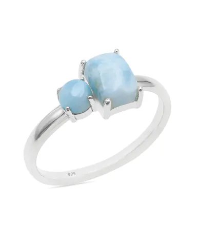 Natural Larimar Ring - Sterling Silver Handmade Statement Ring for Women