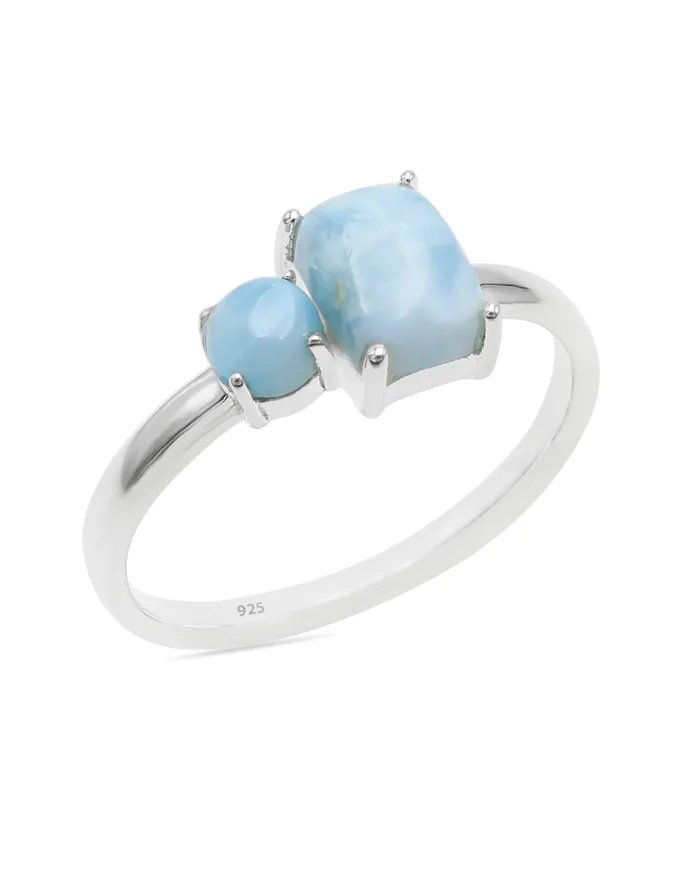 Natural Larimar Ring - Sterling Silver Handmade Statement Ring for Women