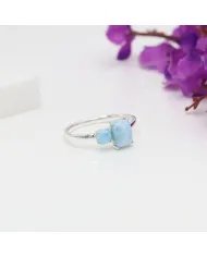 Natural Larimar Ring - Sterling Silver Handmade Statement Ring for Women